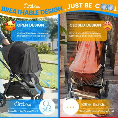Orzbow Baby Mosquito Net for Stroller with Sun Shade, Breathable, Black