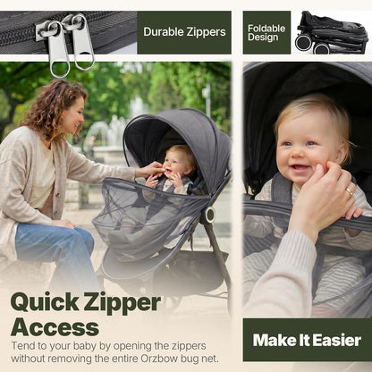 Orzbow Baby Mosquito Net for Stroller with Sun Shade, Breathable, Black