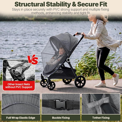 Orzbow Baby Mosquito Net for Stroller with Sun Shade, Breathable, Black