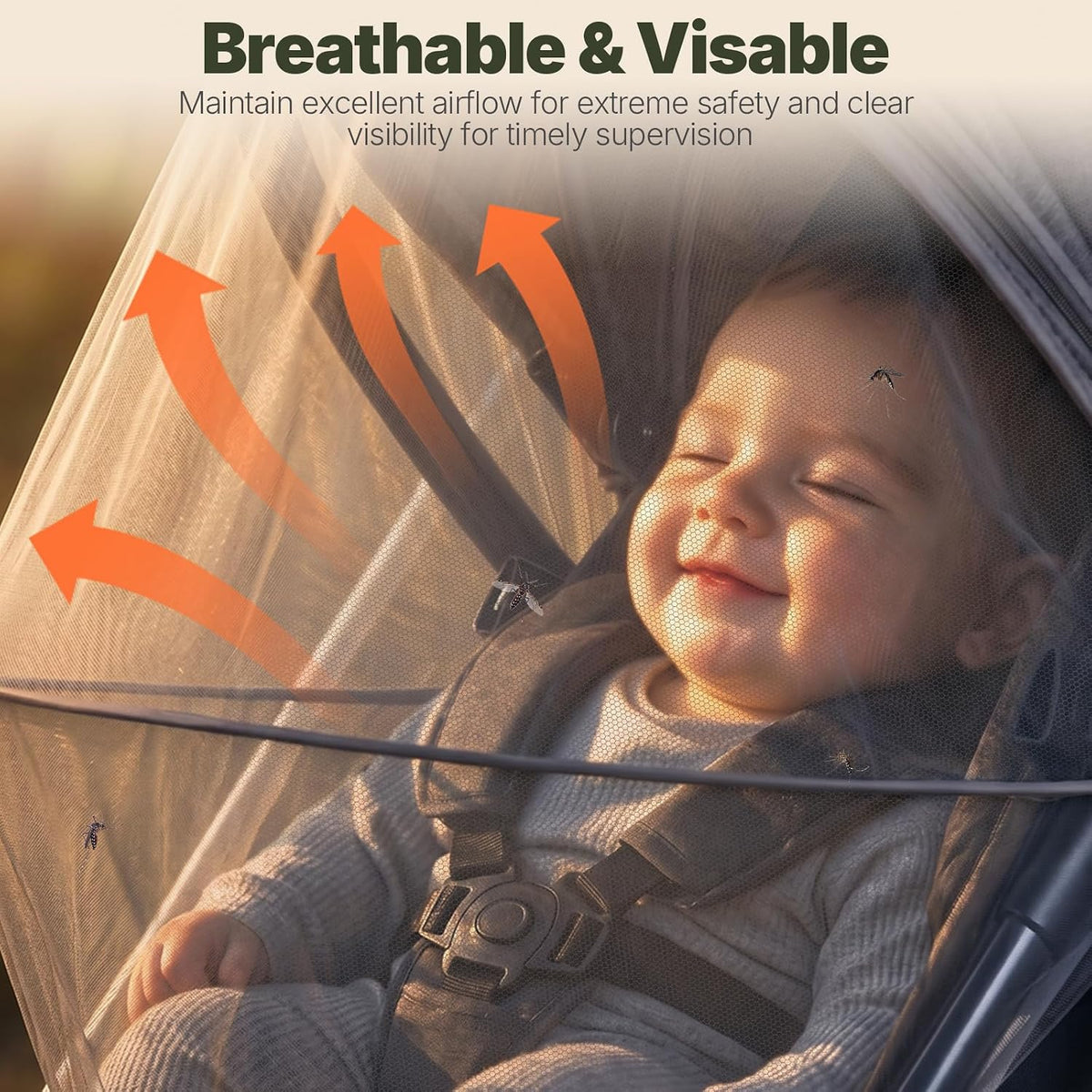 Orzbow Baby Mosquito Net for Stroller with Sun Shade, Breathable, Black