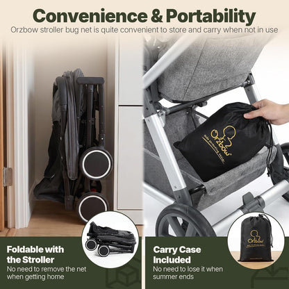 Orzbow Baby Mosquito Net for Stroller with Sun Shade, Breathable, Black