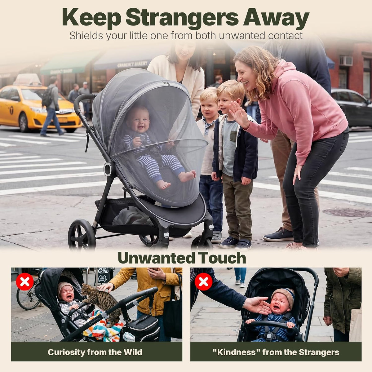 Orzbow Baby Mosquito Net for Stroller with Sun Shade, Breathable, Black