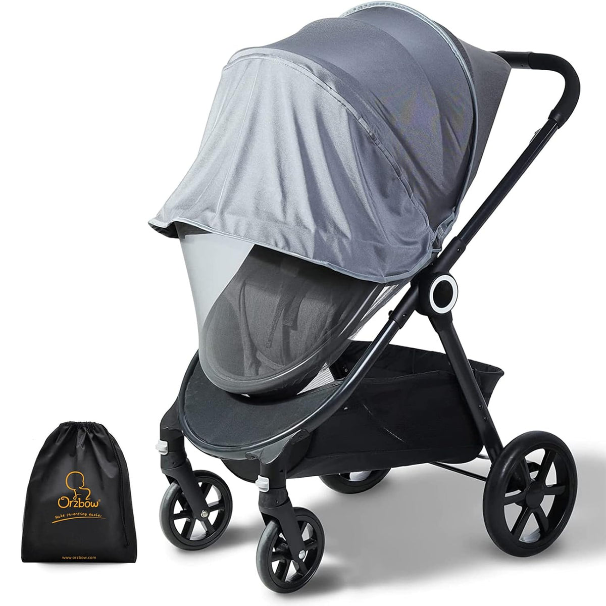 Orzbow Baby Mosquito Net for Stroller with Sun Shade, Breathable, Black