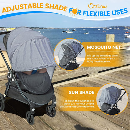 Orzbow Baby Mosquito Net for Stroller with Sun Shade, Breathable, Black