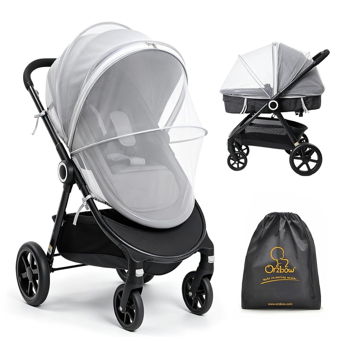 Orzbow Baby Mosquito Net for Stroller with Sun Shade, Breathable, Black