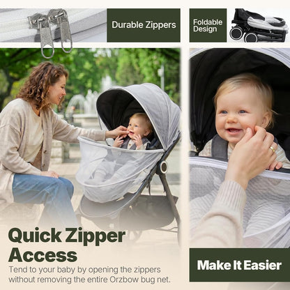 Orzbow Baby Mosquito Net for Stroller with Sun Shade, Breathable, Black