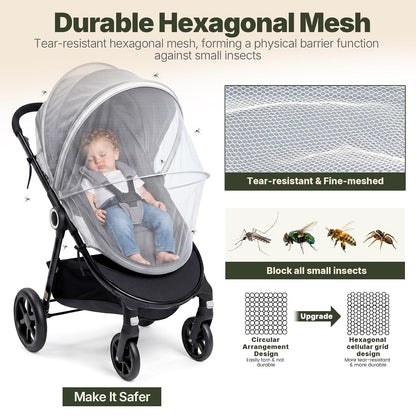 Orzbow Baby Mosquito Net for Stroller with Sun Shade, Breathable, Black