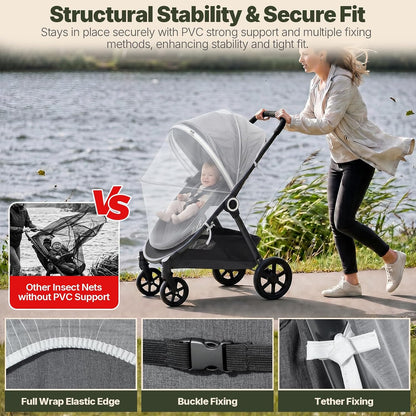 Orzbow Baby Mosquito Net for Stroller with Sun Shade, Breathable, Black