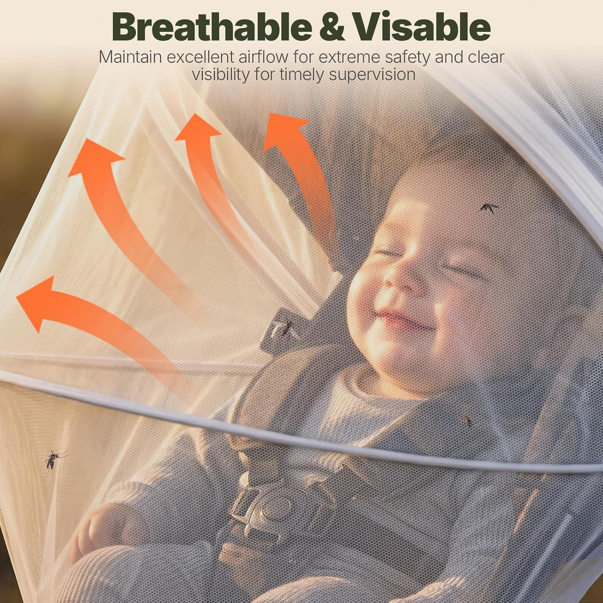 Orzbow Baby Mosquito Net for Stroller with Sun Shade, Breathable, Black