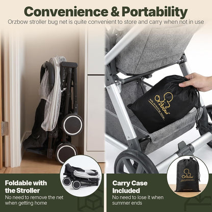 Orzbow Baby Mosquito Net for Stroller with Sun Shade, Breathable, Black