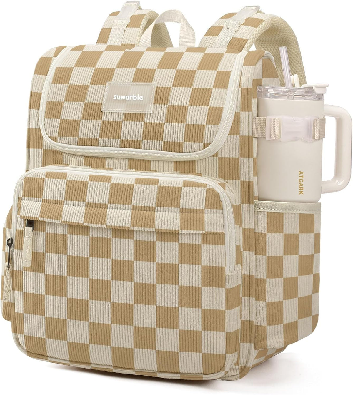 Large Corduroy Diaper Bag Backpack for Mom, 25L Baby Travel Bag with Insulated Bottle Pockets, 40oz Side Strap & Stroller-Ready Straps