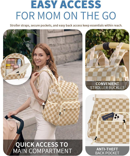 Large Corduroy Diaper Bag Backpack for Mom, 25L Baby Travel Bag with Insulated Bottle Pockets, 40oz Side Strap & Stroller-Ready Straps