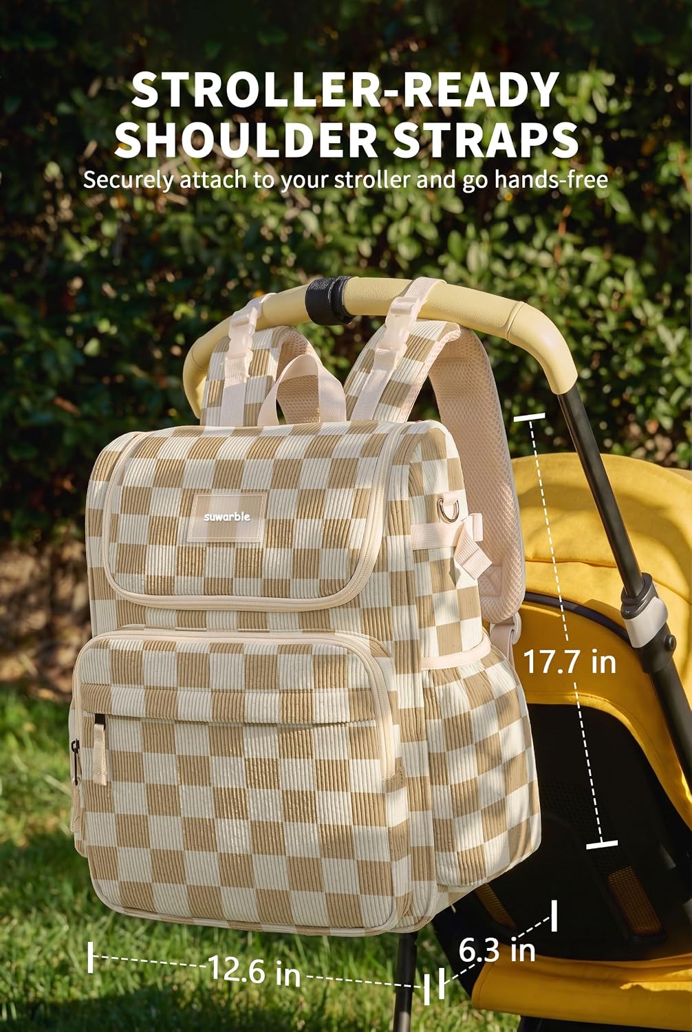 Large Corduroy Diaper Bag Backpack for Mom, 25L Baby Travel Bag with Insulated Bottle Pockets, 40oz Side Strap & Stroller-Ready Straps