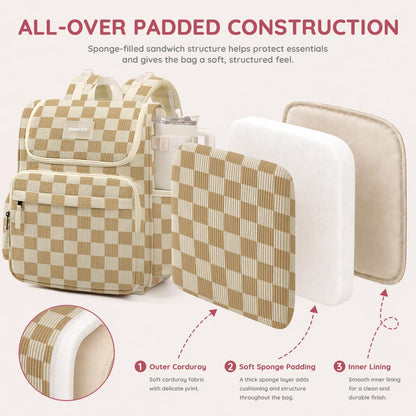 Large Corduroy Diaper Bag Backpack for Mom, 25L Baby Travel Bag with Insulated Bottle Pockets, 40oz Side Strap & Stroller-Ready Straps