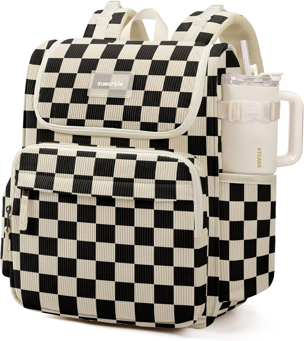 Large Corduroy Diaper Bag Backpack for Mom, 25L Baby Travel Bag with Insulated Bottle Pockets, 40oz Side Strap & Stroller-Ready Straps
