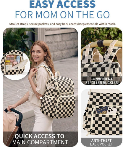 Large Corduroy Diaper Bag Backpack for Mom, 25L Baby Travel Bag with Insulated Bottle Pockets, 40oz Side Strap & Stroller-Ready Straps