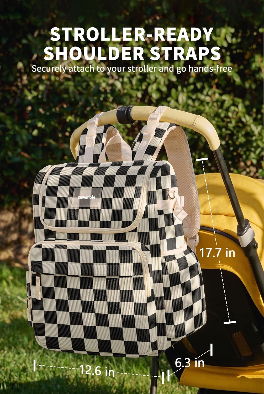 Large Corduroy Diaper Bag Backpack for Mom, 25L Baby Travel Bag with Insulated Bottle Pockets, 40oz Side Strap & Stroller-Ready Straps