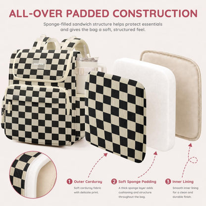 Large Corduroy Diaper Bag Backpack for Mom, 25L Baby Travel Bag with Insulated Bottle Pockets, 40oz Side Strap & Stroller-Ready Straps