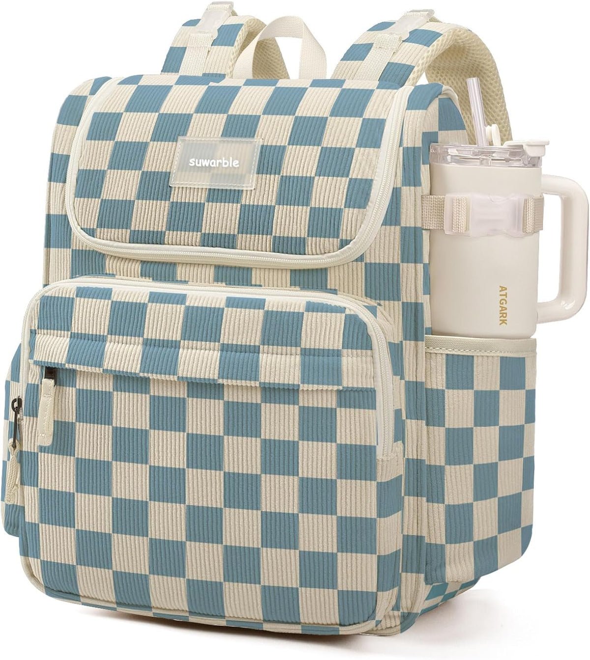 Large Corduroy Diaper Bag Backpack for Mom, 25L Baby Travel Bag with Insulated Bottle Pockets, 40oz Side Strap & Stroller-Ready Straps