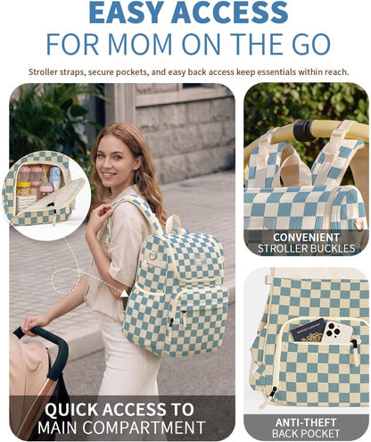 Large Corduroy Diaper Bag Backpack for Mom, 25L Baby Travel Bag with Insulated Bottle Pockets, 40oz Side Strap & Stroller-Ready Straps