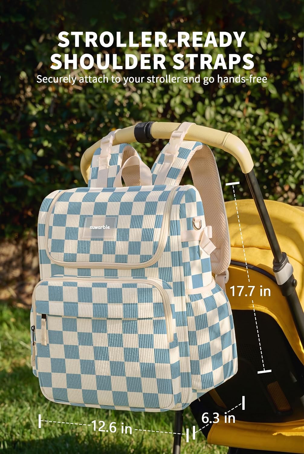Large Corduroy Diaper Bag Backpack for Mom, 25L Baby Travel Bag with Insulated Bottle Pockets, 40oz Side Strap & Stroller-Ready Straps