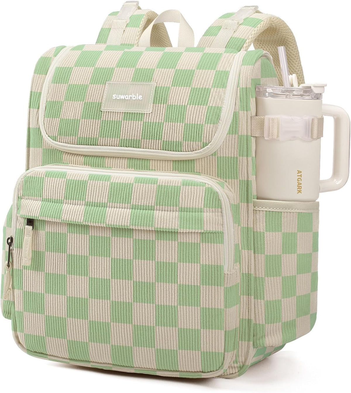 Large Corduroy Diaper Bag Backpack for Mom, 25L Baby Travel Bag with Insulated Bottle Pockets, 40oz Side Strap & Stroller-Ready Straps