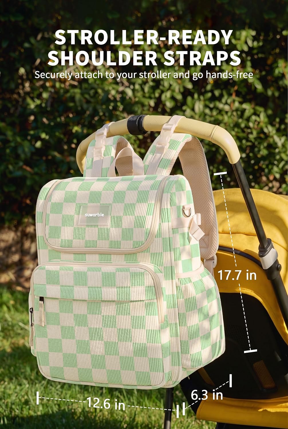 Large Corduroy Diaper Bag Backpack for Mom, 25L Baby Travel Bag with Insulated Bottle Pockets, 40oz Side Strap & Stroller-Ready Straps