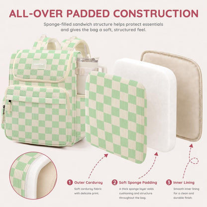 Large Corduroy Diaper Bag Backpack for Mom, 25L Baby Travel Bag with Insulated Bottle Pockets, 40oz Side Strap & Stroller-Ready Straps