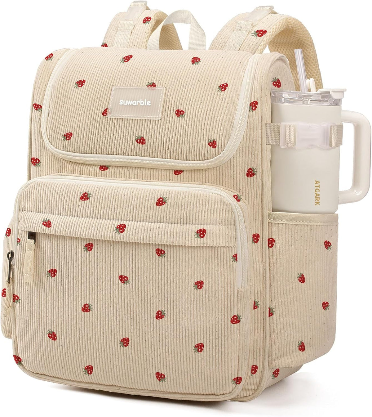 Large Corduroy Diaper Bag Backpack for Mom, 25L Baby Travel Bag with Insulated Bottle Pockets, 40oz Side Strap & Stroller-Ready Straps