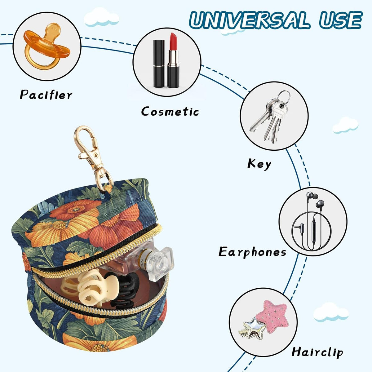 Vibrant Flowers Baby Pacifier Holder Case, Dustproof Portable Storage Box for Diaper Bag Purse, Pacifier Storage Container for Boys & Girls