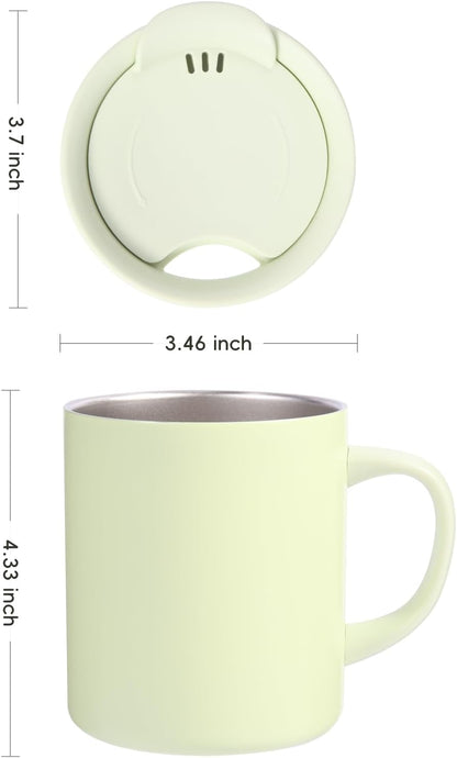 12oz Insulated Coffee Mug with Handle and Lid - 316 Stainless Steel Travel Coffee Mug, Spill Proof Coffee Tumbler for Office, Travel, Camping - Internal ML Scale, Pink