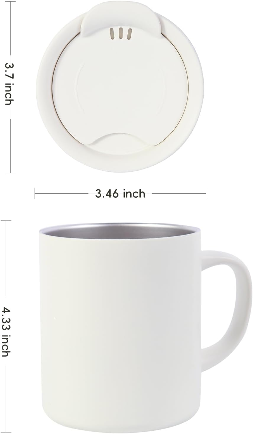12oz Insulated Coffee Mug with Handle and Lid - 316 Stainless Steel Travel Coffee Mug, Spill Proof Coffee Tumbler for Office, Travel, Camping - Internal ML Scale, Pink