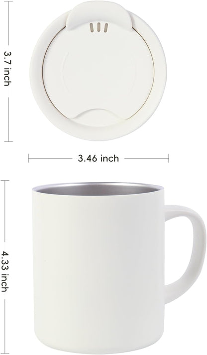 12oz Insulated Coffee Mug with Handle and Lid - 316 Stainless Steel Travel Coffee Mug, Spill Proof Coffee Tumbler for Office, Travel, Camping - Internal ML Scale, Pink