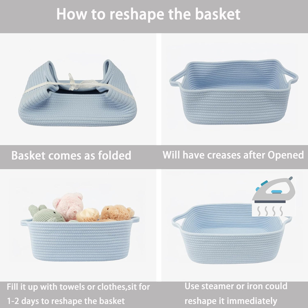 Medium Woven Cotton Rope Storage Basket with Handles, Light Pink