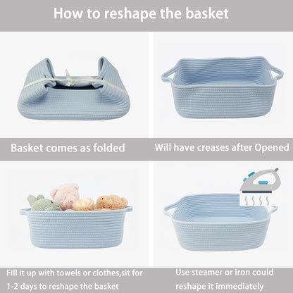Medium Woven Cotton Rope Storage Basket with Handles, Light Pink