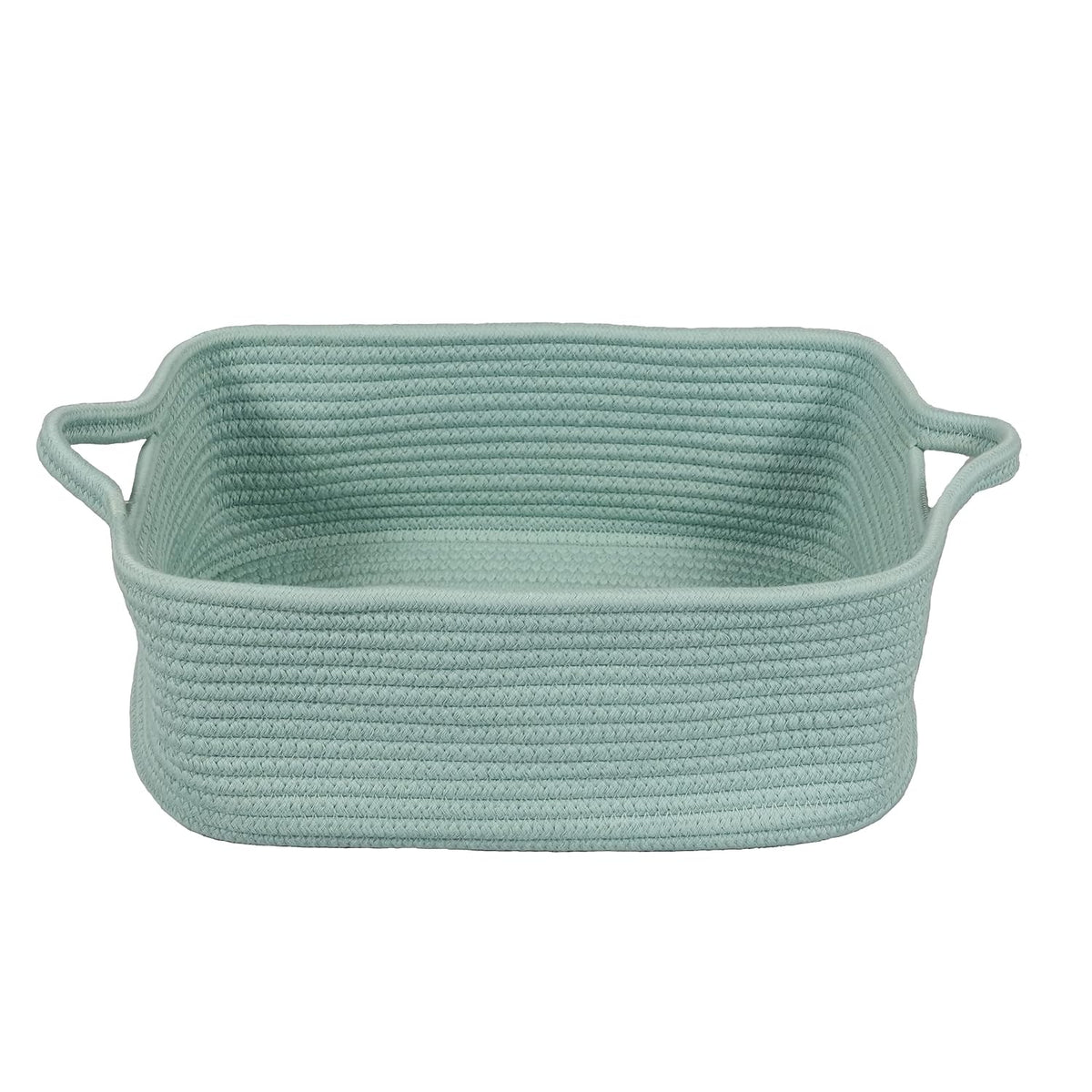 Medium Woven Cotton Rope Storage Basket with Handles, Light Pink