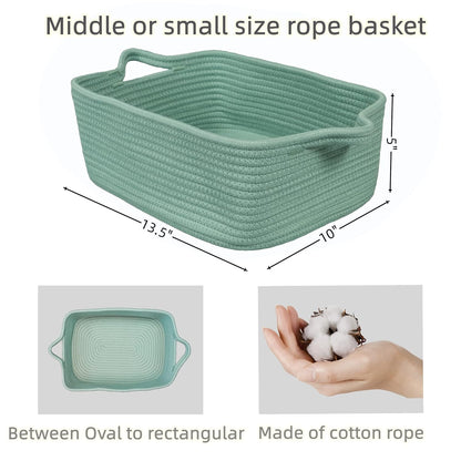 Medium Woven Cotton Rope Storage Basket with Handles, Light Pink
