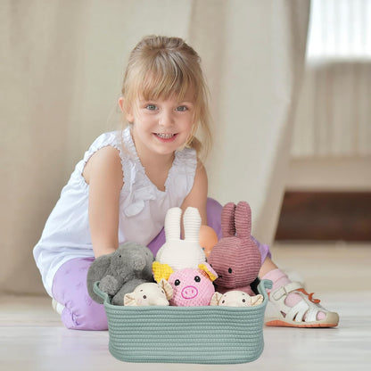 Medium Woven Cotton Rope Storage Basket with Handles, Light Pink