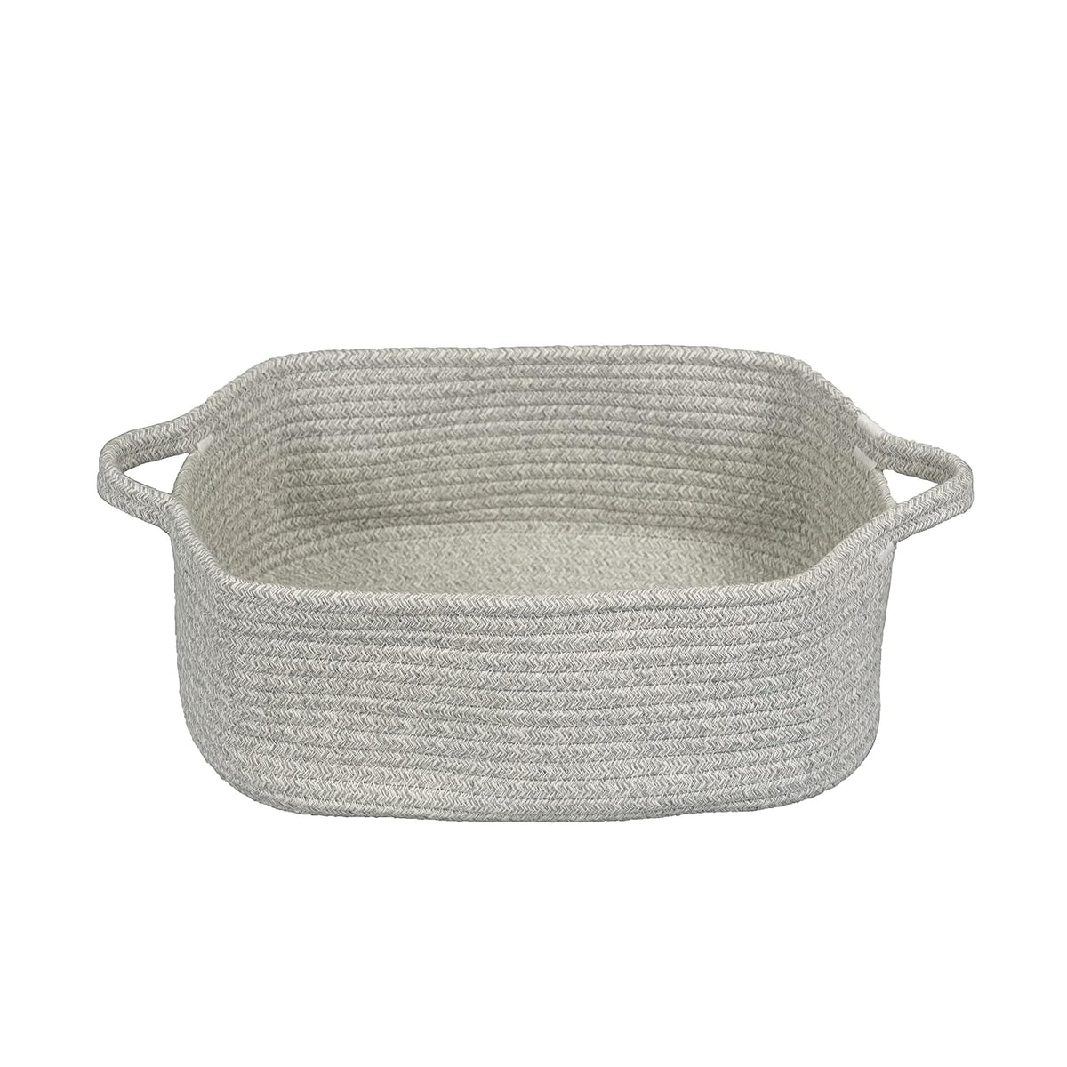 Medium Woven Cotton Rope Storage Basket with Handles, Light Pink