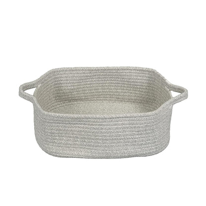 Medium Woven Cotton Rope Storage Basket with Handles, Light Pink
