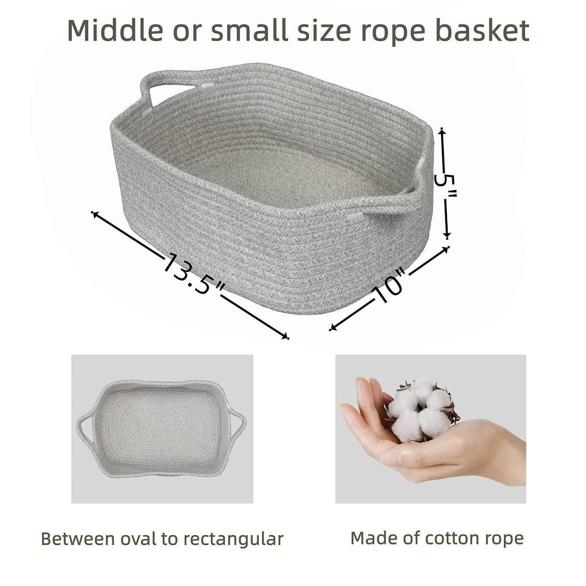 Medium Woven Cotton Rope Storage Basket with Handles, Light Pink