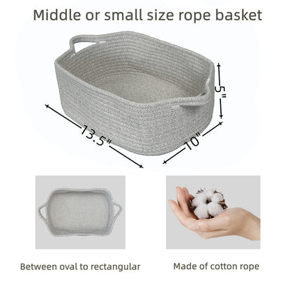 Medium Woven Cotton Rope Storage Basket with Handles, Light Pink