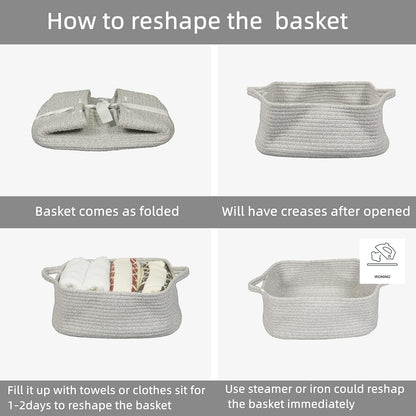 Medium Woven Cotton Rope Storage Basket with Handles, Light Pink