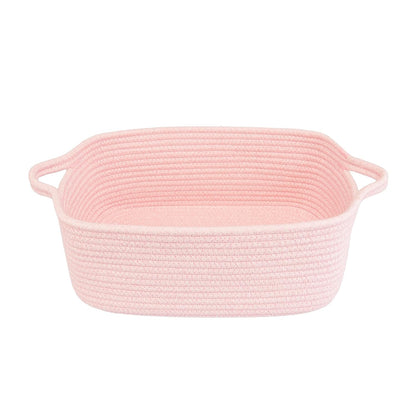 Medium Woven Cotton Rope Storage Basket with Handles, Light Pink