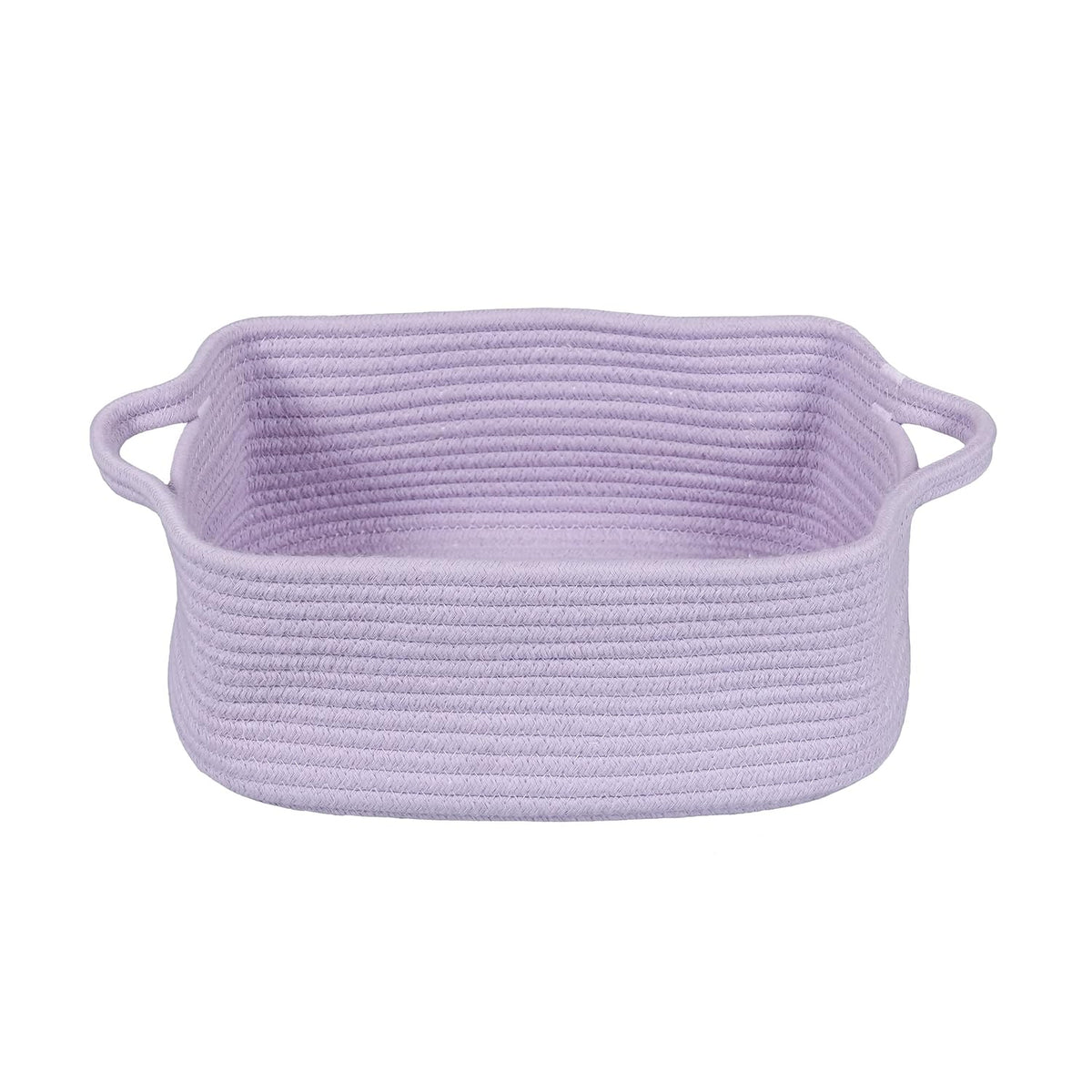 Medium Woven Cotton Rope Storage Basket with Handles, Light Pink