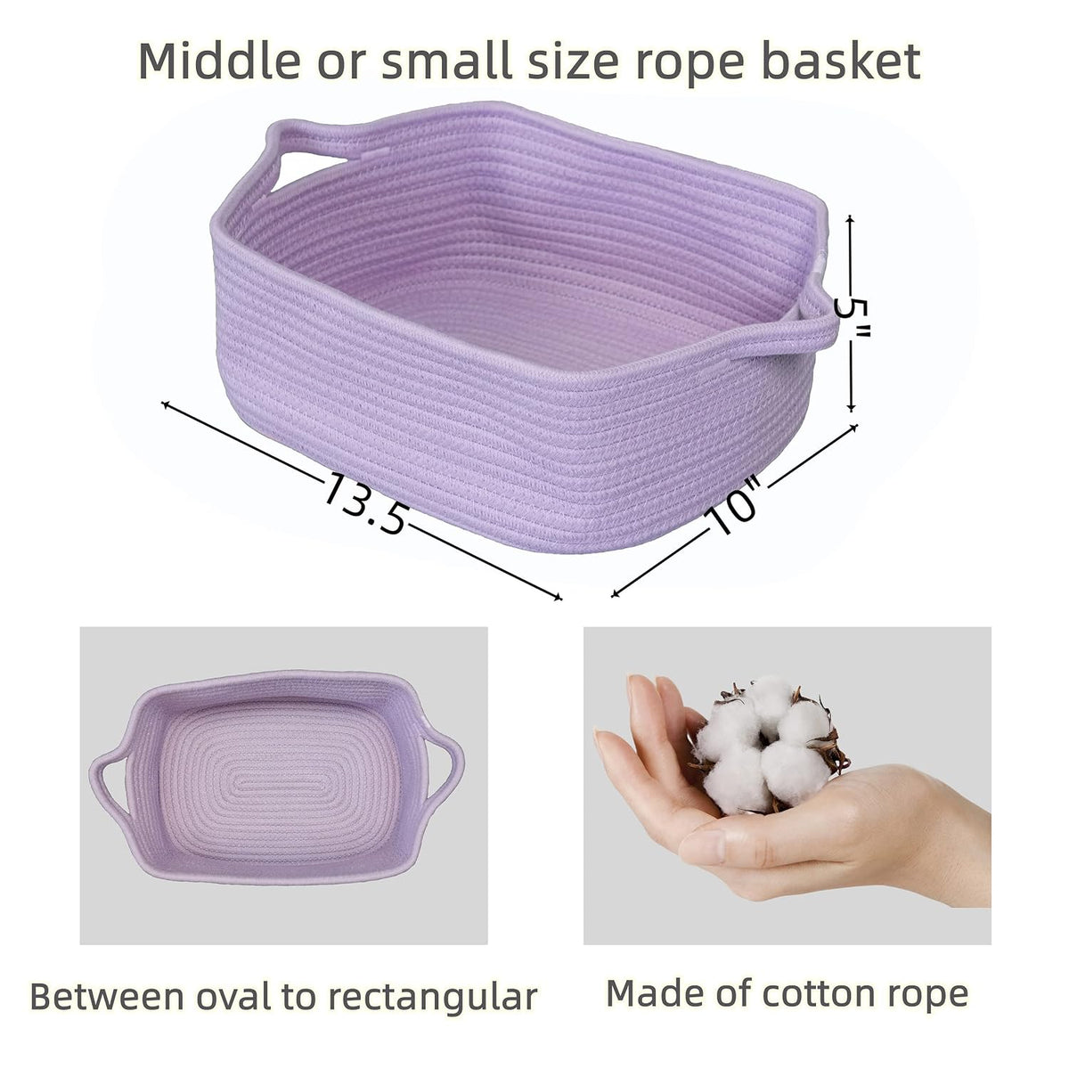 Medium Woven Cotton Rope Storage Basket with Handles, Light Pink