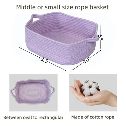 Medium Woven Cotton Rope Storage Basket with Handles, Light Pink