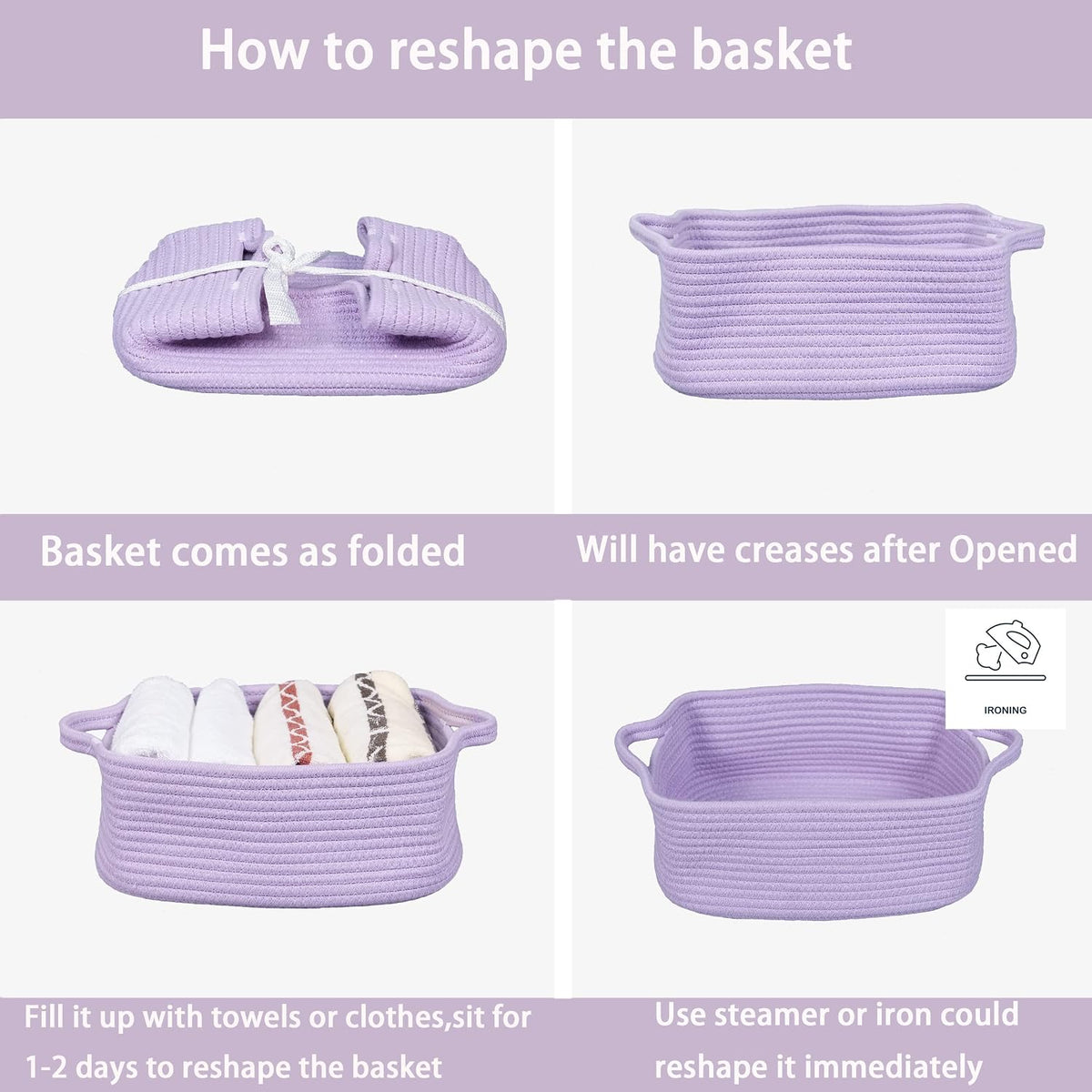 Medium Woven Cotton Rope Storage Basket with Handles, Light Pink