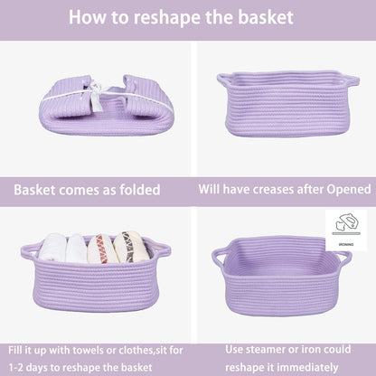 Medium Woven Cotton Rope Storage Basket with Handles, Light Pink