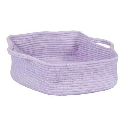 Medium Woven Cotton Rope Storage Basket with Handles, Light Pink